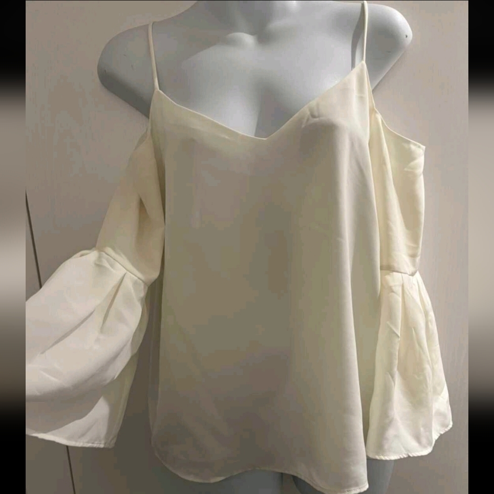H&M Cream Cold-Shoulder Spaghetti Strap Blouse
